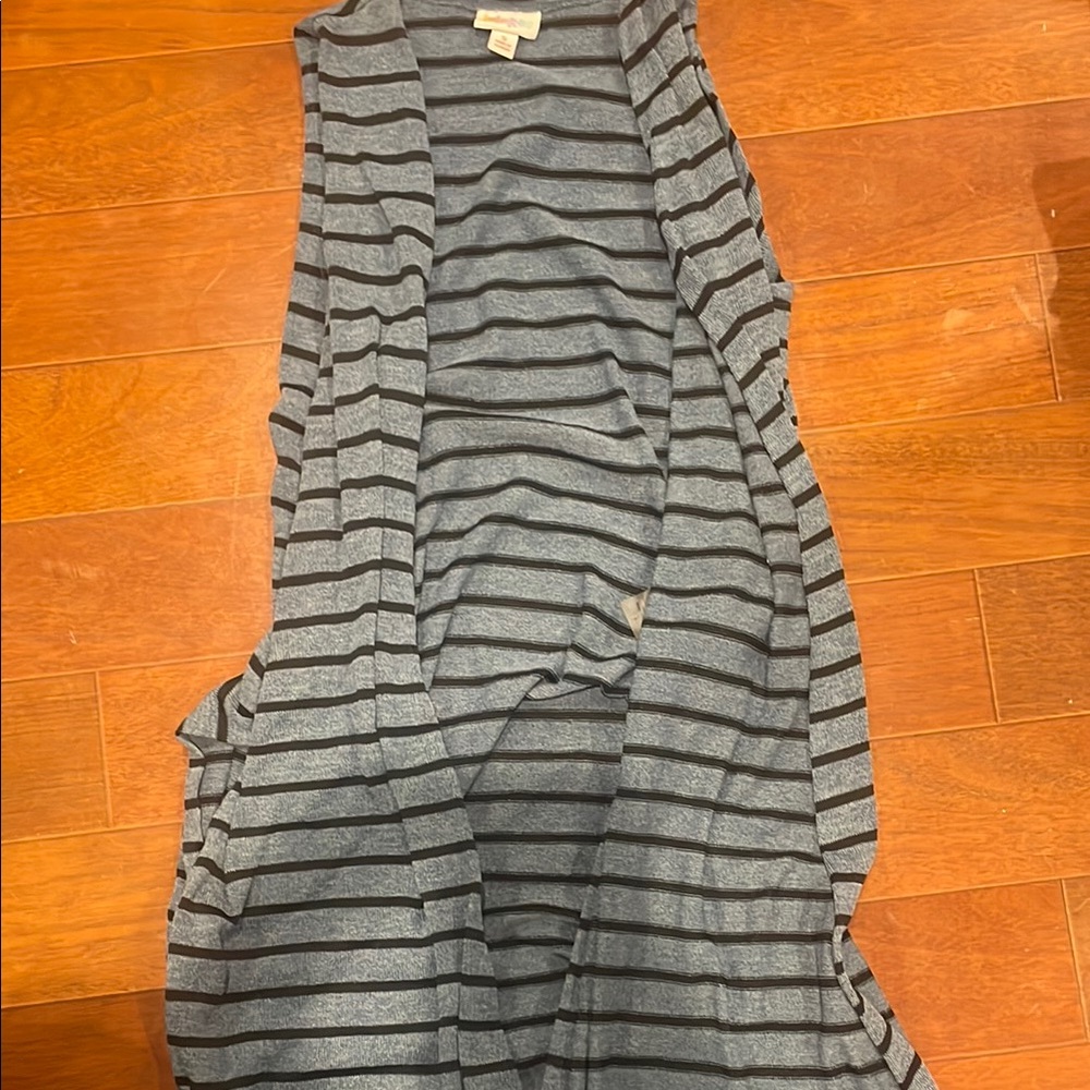 Blue and Black Striped Sleeveless Cardigan Lula Roe